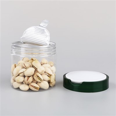 껍질을 벗기는 덮개가있는 플라스틱 투명 항아리