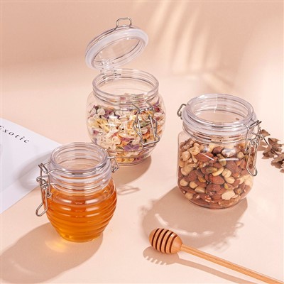 클램프 뚜껑이 달린 플라스틱 항아리